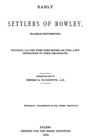 1887 History Early Settlers of Rowley Massachusetts MA  