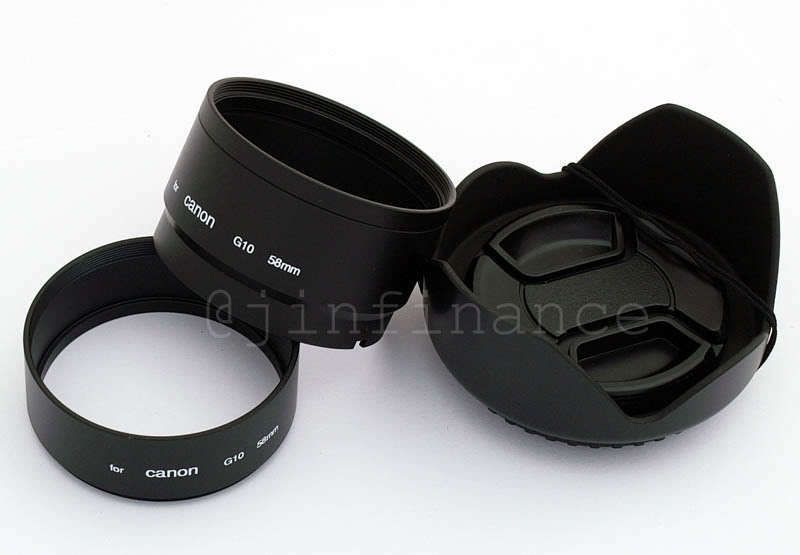 Adapter tube lens hood corded cap 4 Canon G10 G11 58mm  