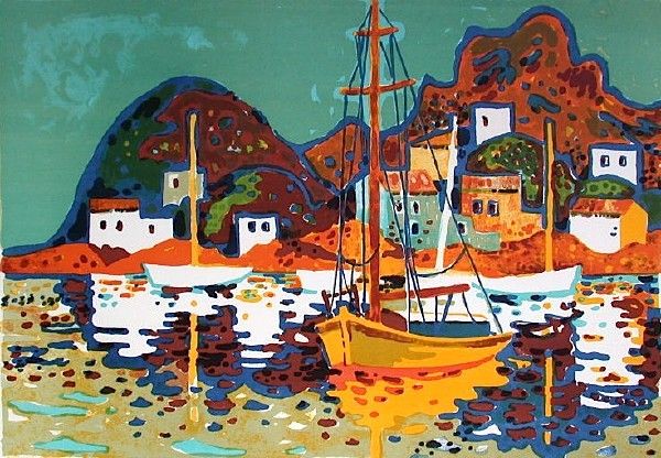 ORIGINAL SIGNED LITHOGRAPH GUY CHARON PORT EN ESPAGNE  