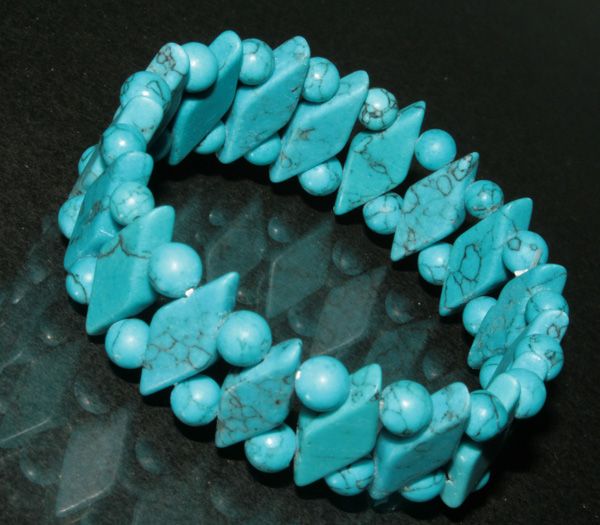 BLUE HOWLITE TURQUOISE GEMSTONE BEADS STRETCHY BRACELET  