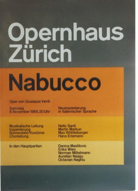 Original vintage poster ZURICH OPERA NABUCCO VERDI 1969  