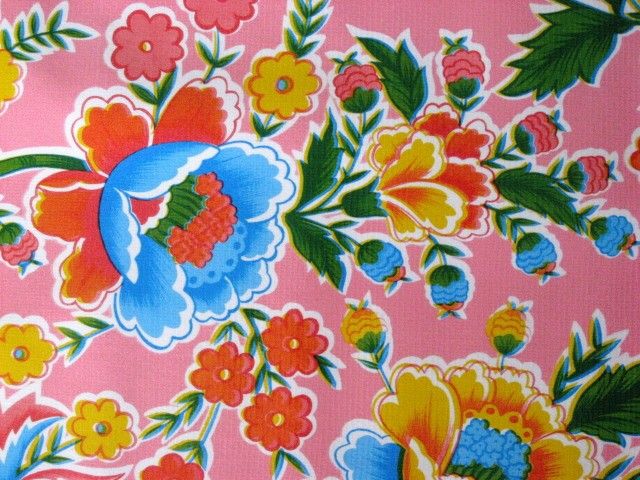 PINK ZOYA MEXICAN FOLK FLORAL OILCLOTH FABRIC 12YD ROLL  