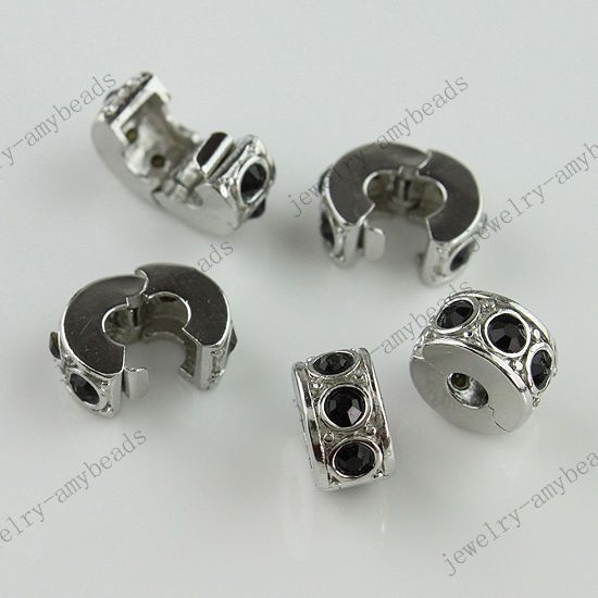 10X BLACK CRYSTAL 18KGP STOPPER BEAD FINDING 6X10MM  