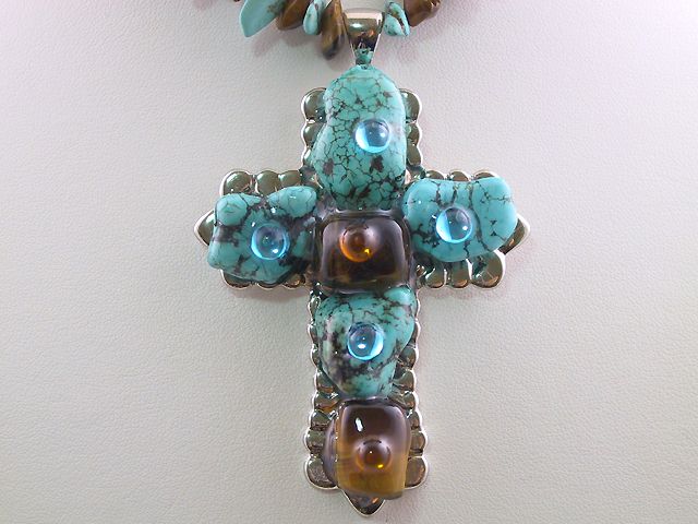Green Brown Colored Cross Necklace Earrings Set s0268  