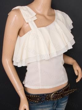 Free Ship Chiffon One Shoulder Bow Tiered Top Blouse XS  