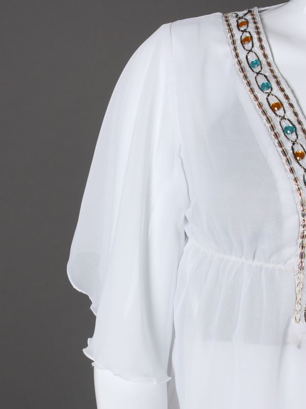 NECK RHINESTONE CHIFFON TUNIC BLOUSE WHITE 1047  