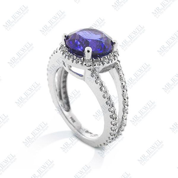 25 CT ROUND TANZANITE AND DIAMOND RING AAAA COLOR  