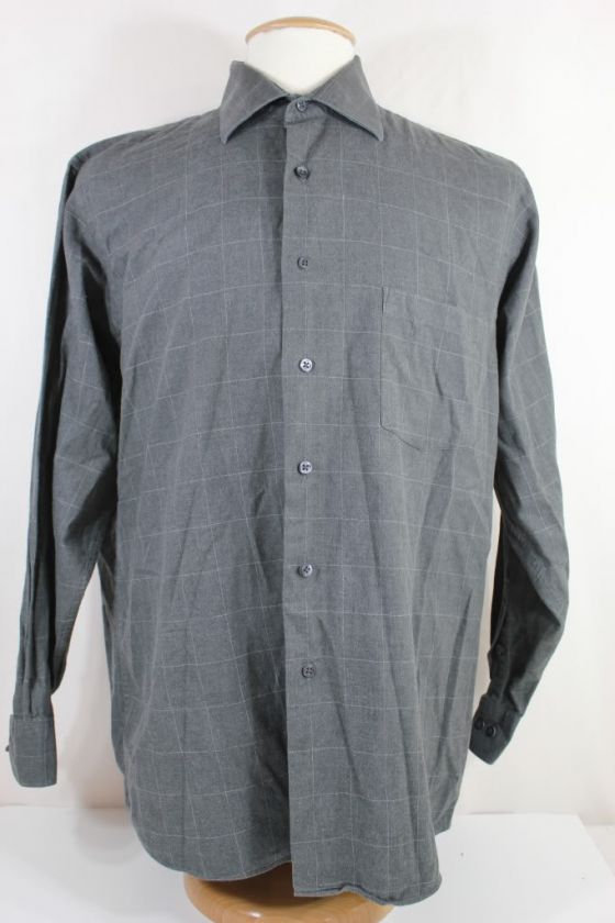 DKNY Gray White Window Pane Plaid LS Shirt 16.5 34/35  