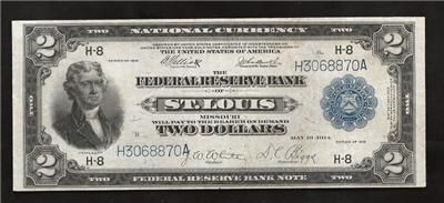 1918 $2.00 FRBN AKA BATTLESHIP (St.Louis) Highgrade xf note  