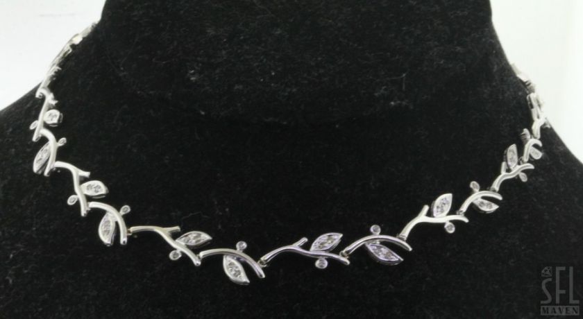 HEAVY 18K WHITE GOLD BEAUTIFUL 2.0CT DIAMOND LEAF VINE LINK FORMAL 