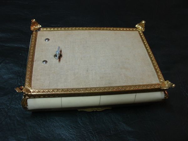 Antique galalite music box & miniature hand painted si  