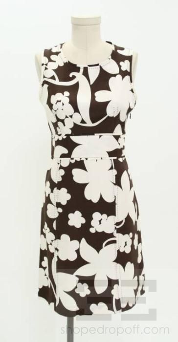 Tory Burch Brown & White Floral Print Silk Sleeveless Dress Size 2 