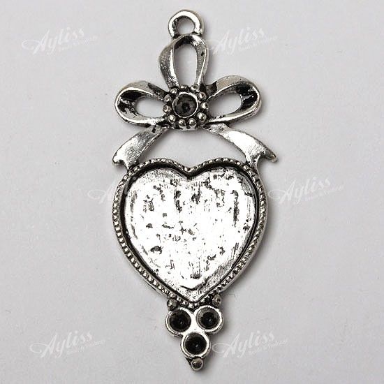 15x Tibet Silver Ribbon Heart Shape Photo Frame Pendant  