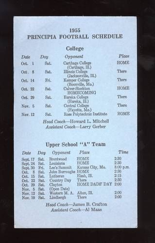 1955 Principia Official Football Schedule  