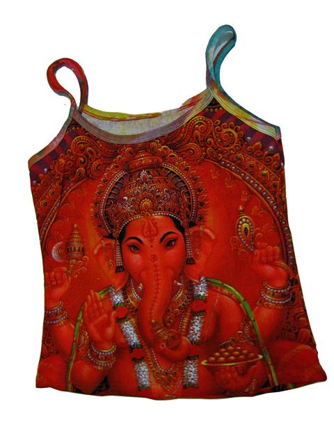 Womens Yoga Clothing Hindu God Ganesha Print Bohemian Orange Red Tank 