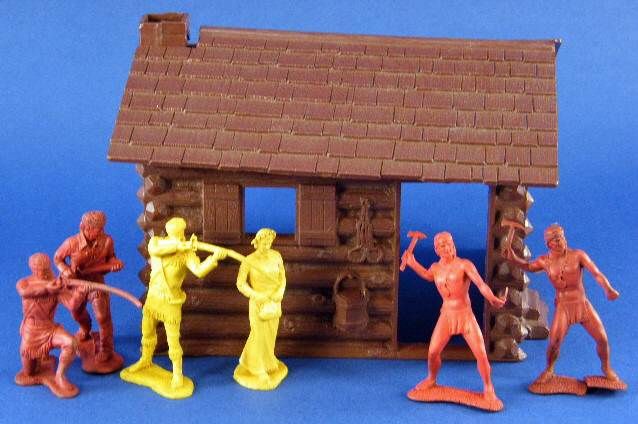 Vintage Auburn Frontier Cabin 3 Frontiersmen Wife 2 Indians  