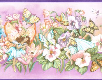 BEAUTIFUL FAIRIES BUTTERFLIES FLOWER GARDEN Wallpaper bordeR Wall 