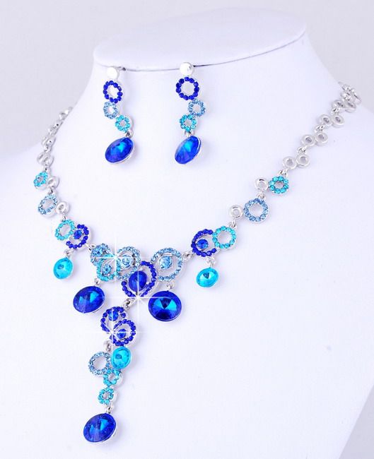 Rhinestone Alloy jewelry 1Set for bridal party blue NEW  