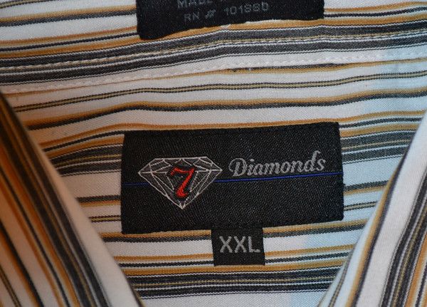 Diamonds SHORT SLEEVE BROWN BLACK WHITE BUTTON DOWN STRIPE SHIRT 