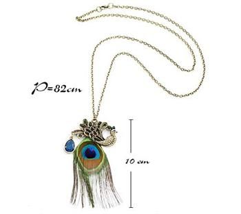 Cute Gorgeous Blue Eyes Peacock Long Feather Necklace x206 great gift