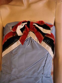 2790 New CAROLINA HERRERA Strapless Light Blue Red Black Silk 