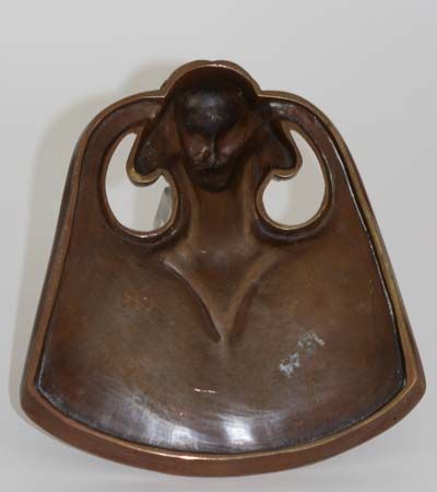 ART NOUVEAU BRONZE BOWL w. LADY RELIEF c. 1900  