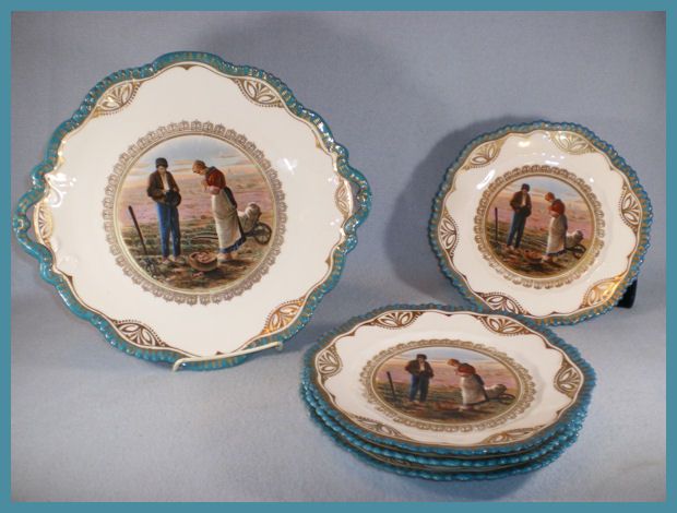 Antique Wurttemberg Porcelain 5 Cabinet Plates Set  