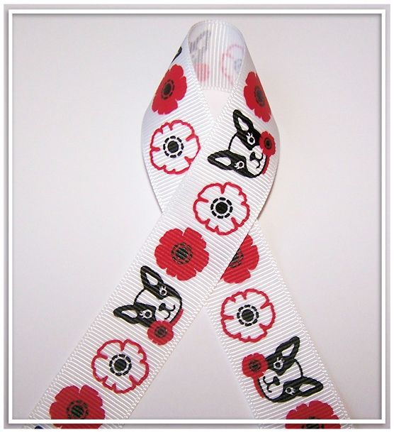 M2MG Poppy Love Puppy Flowers grosgrain ribbon 3yd  