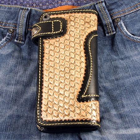 TATTOO TAN CHOPPER CARVED PYTHON SNAKE LEATHER WALLET  