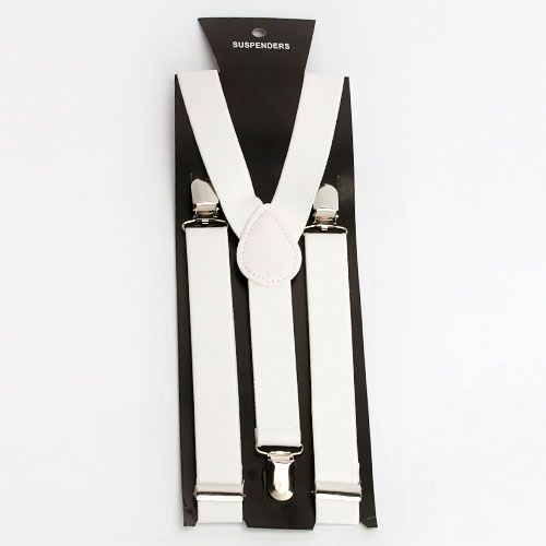 Clip on Elastic Y back Suspenders White 71*1 inch  