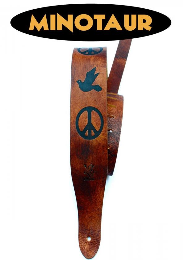 WOODSTOCK A CLASS LEATHER GUITAR STRAP + PEACE & DOVE Minotaur NEW 