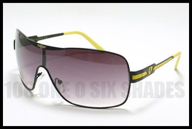 SPORTY Shield Designers Sunglasses Metal BLACK YELLOW  