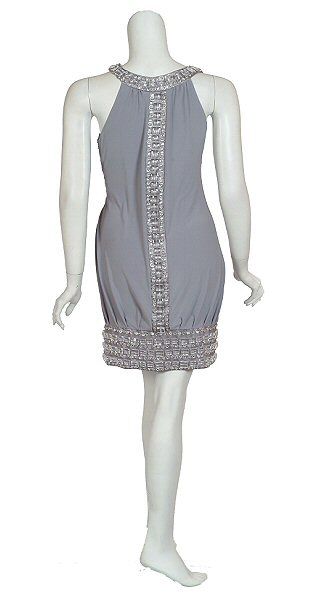 Dazzling SUE WONG Silver Ornately Beaded Dress 4 NEW  