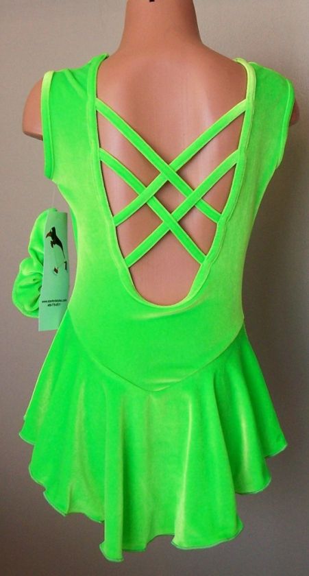 New Lime Green Velvet Sleeveless Figure Skating Dress 6X/7 CS  