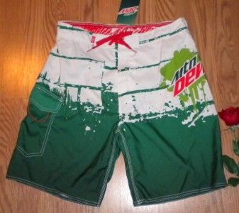 NWT Mens MOUNTAIN DEW classic design lined BOARD SHORTS  