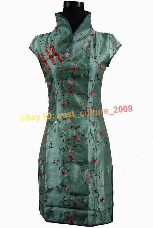 China Mini Cheongsam Flower Evening Dress Green WMD 24  