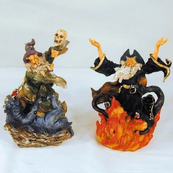 ASST WIZARD W ANIMALS CERAMIC FIGURES mythical GI087  