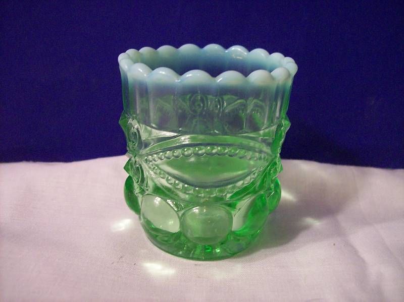 Mosser Green Opalescent Eye Winker Toothpick Holder  