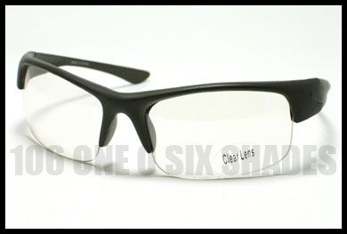 MENS Sports Wrap CLEAR Lens Motorcycle Riding Glasses Matte BLACK 