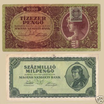 Hungary 1945 10,000 Pengo 1946 100 Mill Pengo Bill Lot  