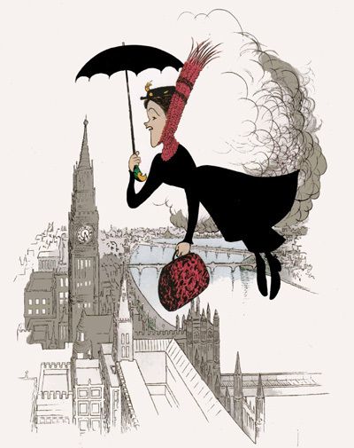 MARY POPPINS FLYING OVER LONDON Signed, AL HIRSCHFELD  