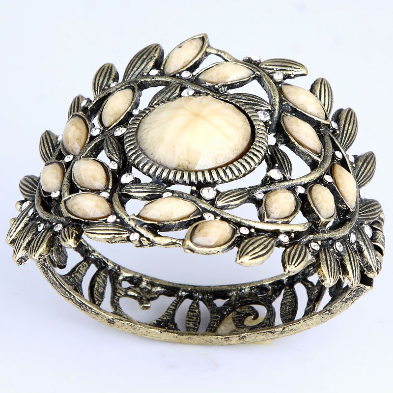 milk Yellow White Rice oval leaf bead rould resin flower Wrist cuff 