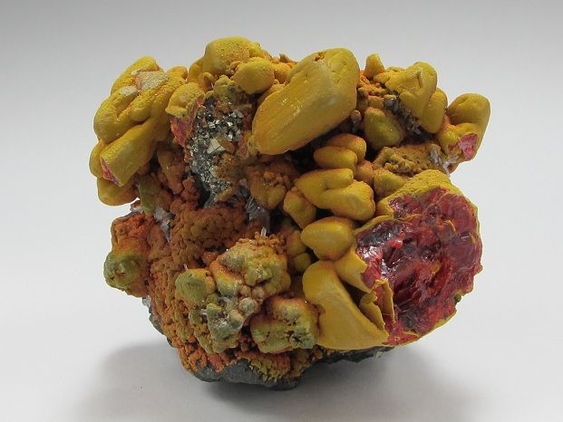 Orpiment on Realgar, Sphalerite, Pyrite & Quartz, Paloma Mine PERU 