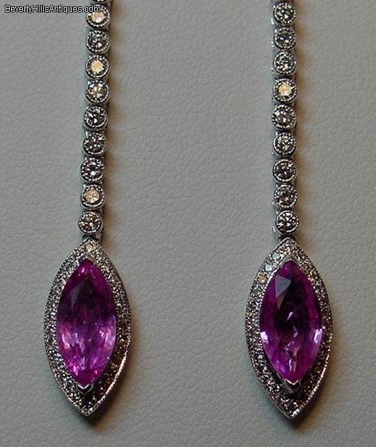 Pink Sapphires Diamonds 18k WG Chandelier Earrings  