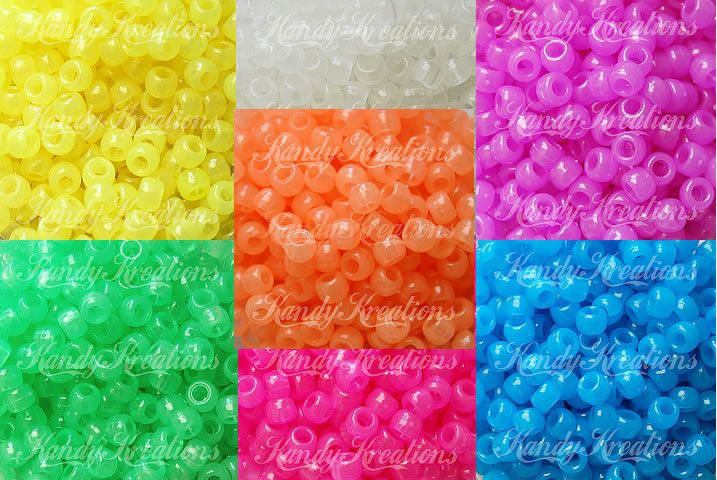 700 GLOW IN THE DARK 6x9mm PONY BEADS plastic KANDY kid craft 4 