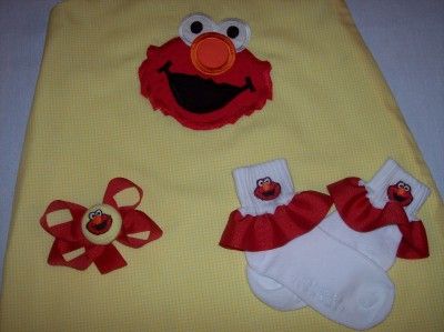 ELMO Applique Gingham A line Dress with Ruffle  