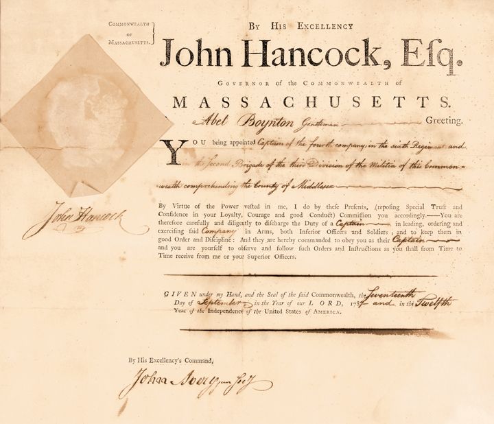 JOHN HANCOCK, Appointment Minuteman ABEL BOYNTON  