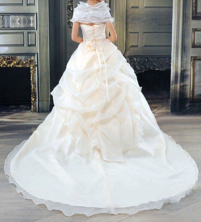 Ivory Chiffon Off Shoulder Wedding Dress w/ Train M XL  