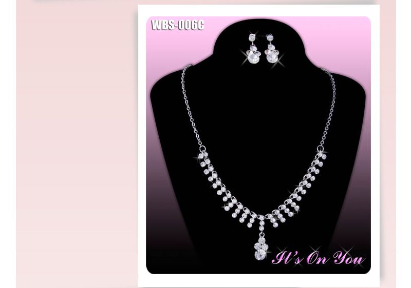 Wedding Bridal SHINY 14K GP NECKLACE EARRING SET WBS006  