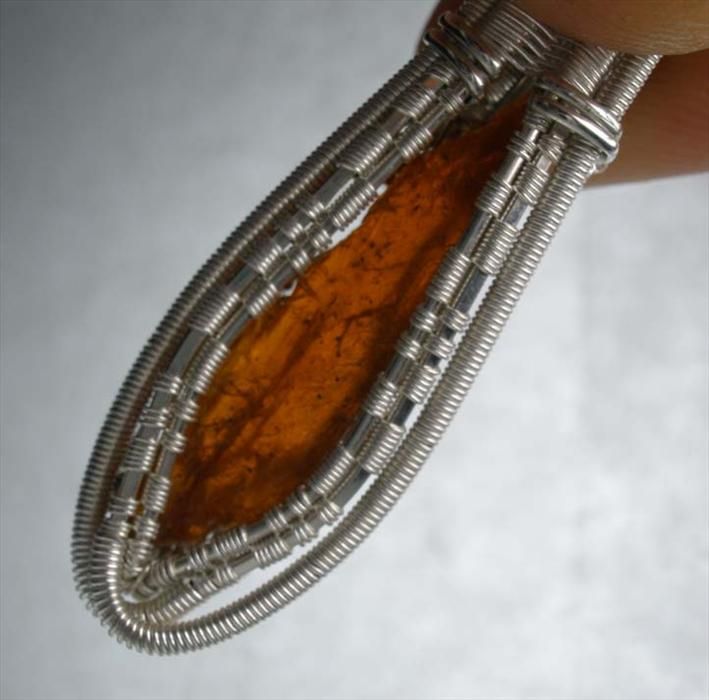 Gem Orange Kyanite Wire Wrap Pendant w/ Sacred Geometry  